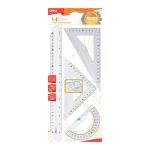 Kit de traçage Deli  - 2 Equerres + Rapporteur + Règle 20 cm