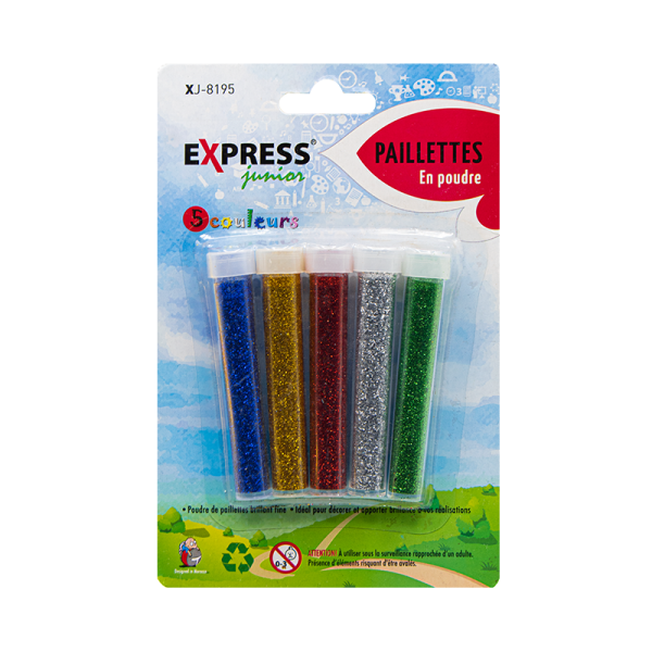 PAILLETTES EN POUDRE EXPRESS 5 COULEURS